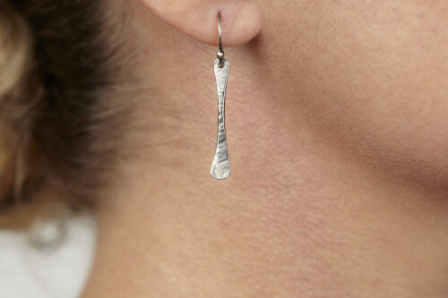 Simple Chic dainty bar earrings - iron 6th anniversary gift, Hammered Iron dangle earrings with patinaed sterling silver ear wires to match the polished iron earrings - a perfect 6th anniversary gift for wife