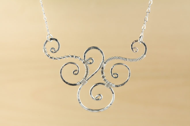 Trio - Handmade Wire Wrapped Spirals Necklace - Hammered Silver ...