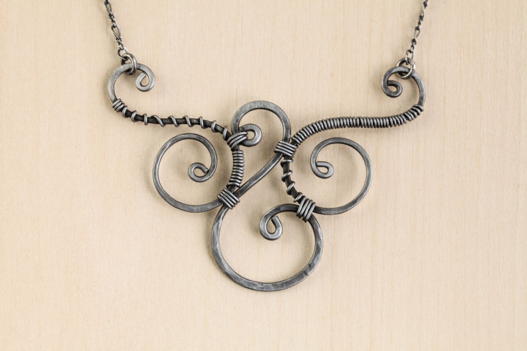 Trio - Handmade Wire Wrapped Spirals Necklace - Hammered Steel-Iron ...