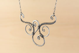 Trio - Handmade Wire Wrapped Spirals Necklace - Hammered Steel-Iron ...