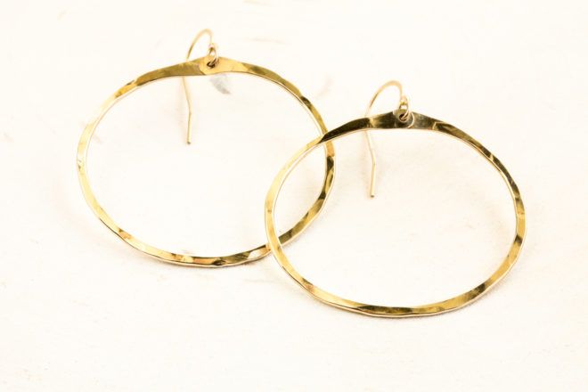 Zen Circle - Handcrafted Drop Hoop Earrings - Hammered Gold ...