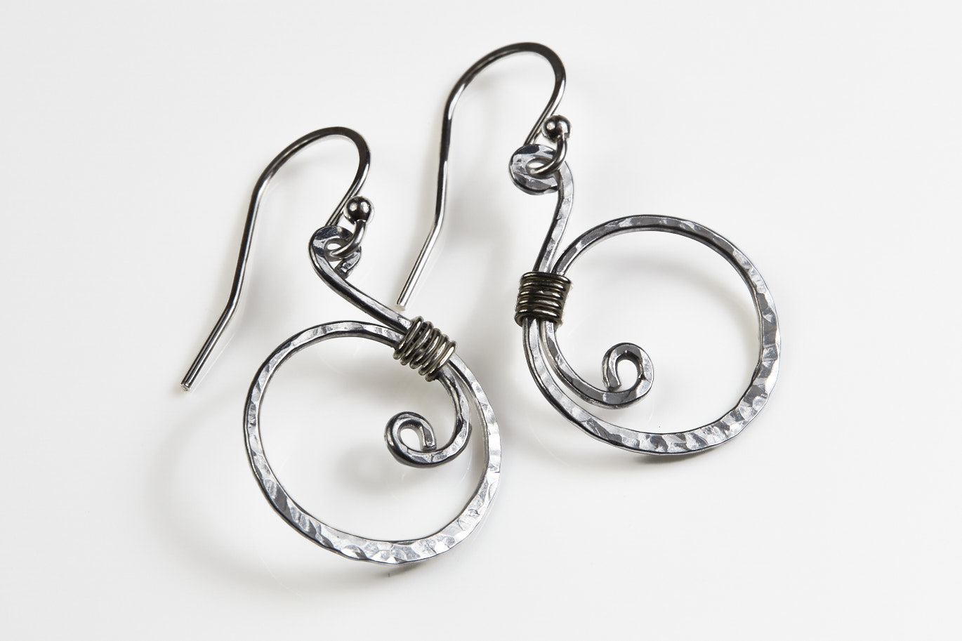 swirl earrings aluminum hand forged handmade in the USA