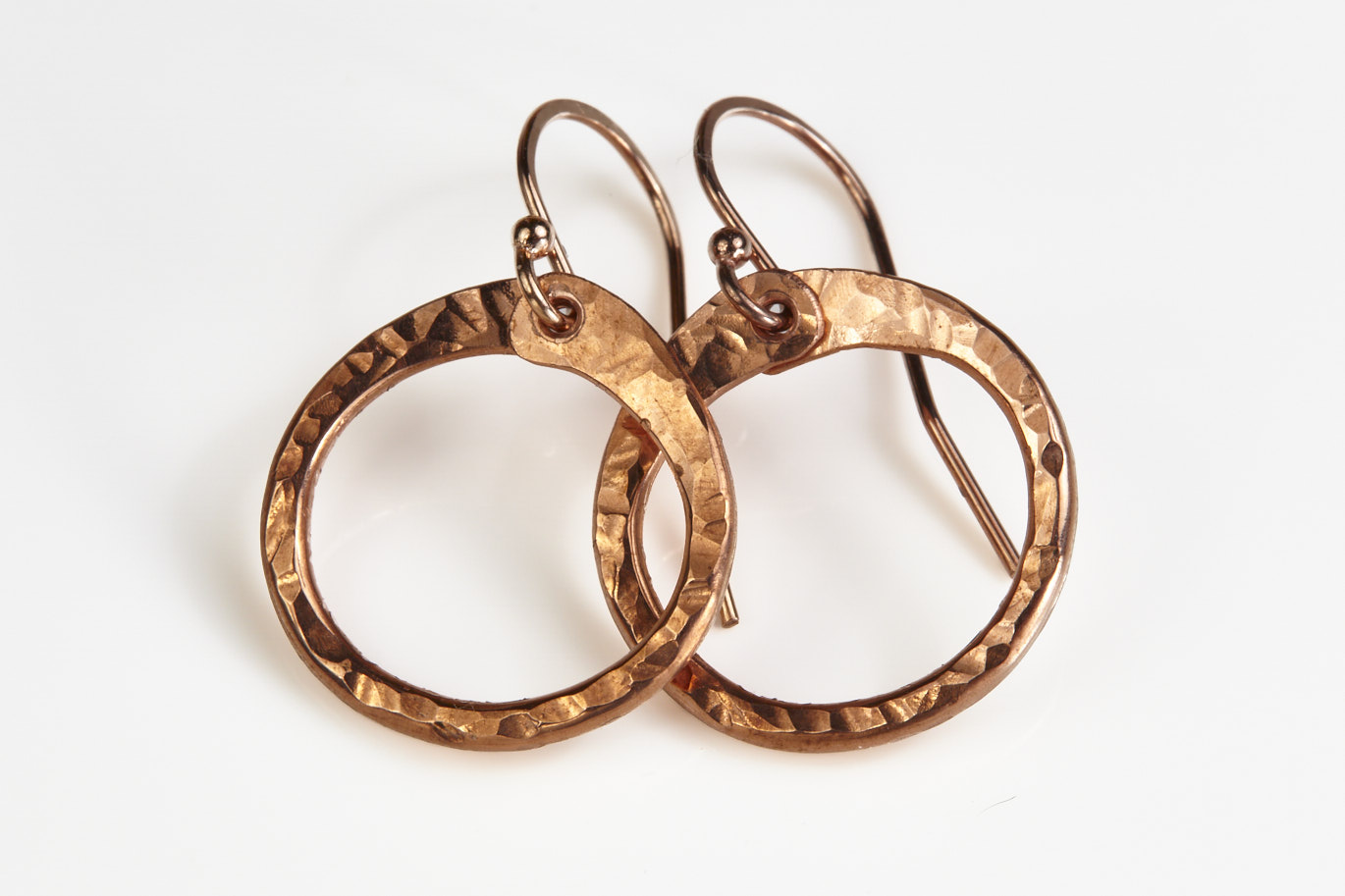 tiny zen ciecle earrings copper hammered, handmade in the USA