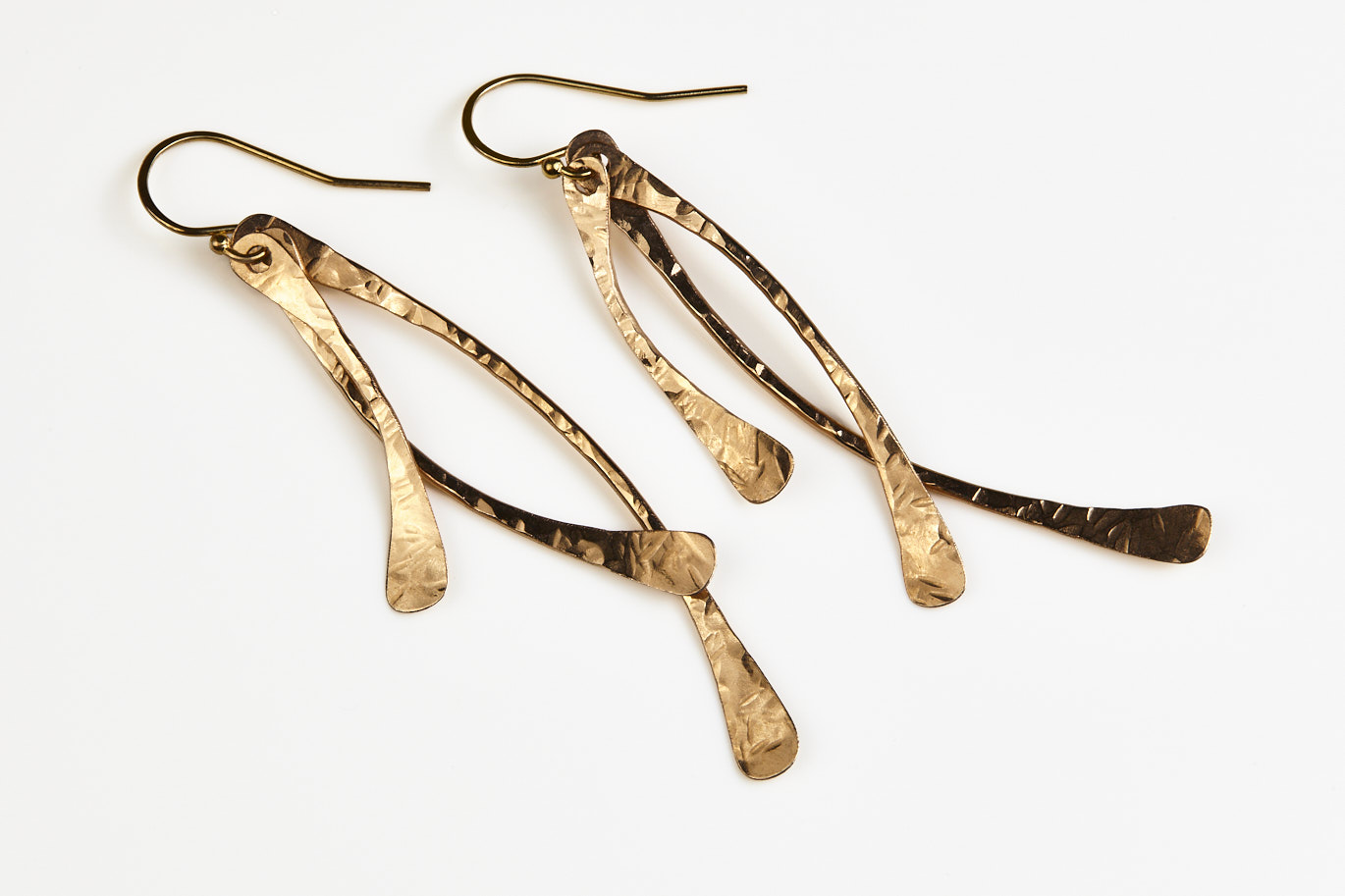 trio earrings hammered bronze handmade in the usa