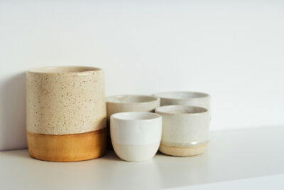 a lovely display of clay cups - a nice choice for an 8th year anniversary gift