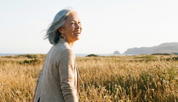 a woman is enjoying the sunset while she celebrates her silver anniversary with the zen circle earrings on her 25th anniversary